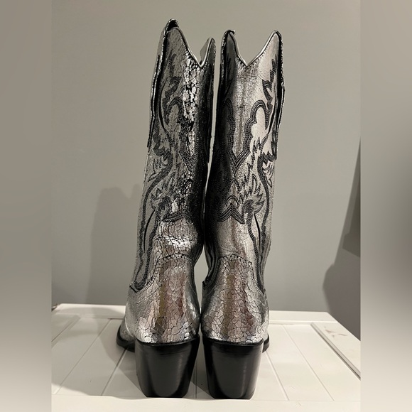 Jeffrey Campbell Dagget Western Silver Metallic Cowboy Boots Free People New - Picture 7 of 8